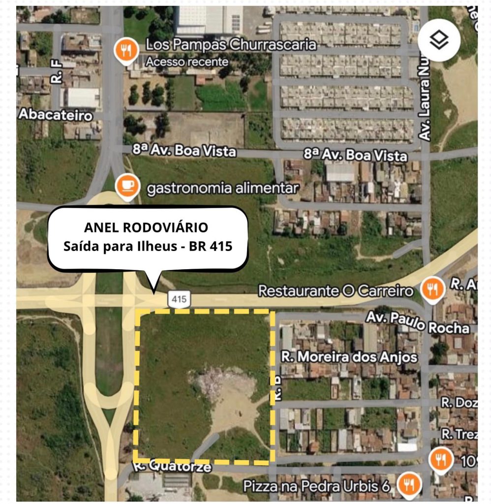 VENDE-SE TERRENO 38.000m² – ANEL RODOVIÁRIO – ESQUINA – SAÍDA PARA ÍLHEUS – BR 415
